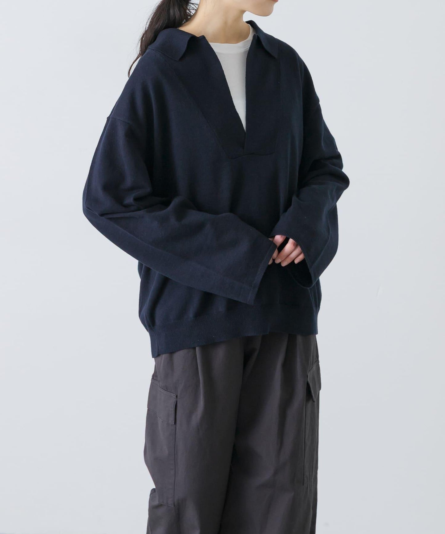 UNDECORATED LINEN/COTTON BIG KNIT TOP