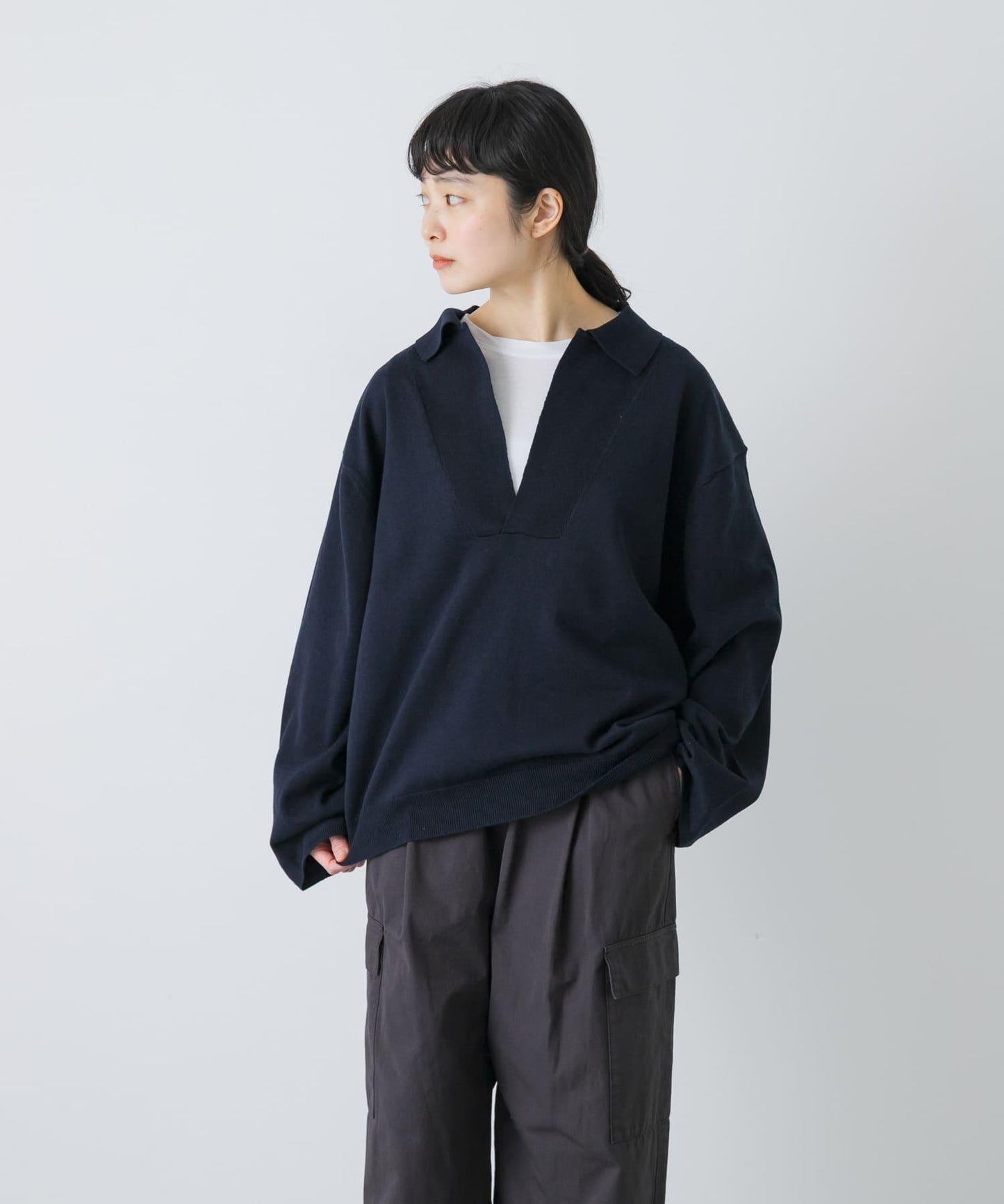 UNDECORATED LINEN/COTTON BIG KNIT TOP