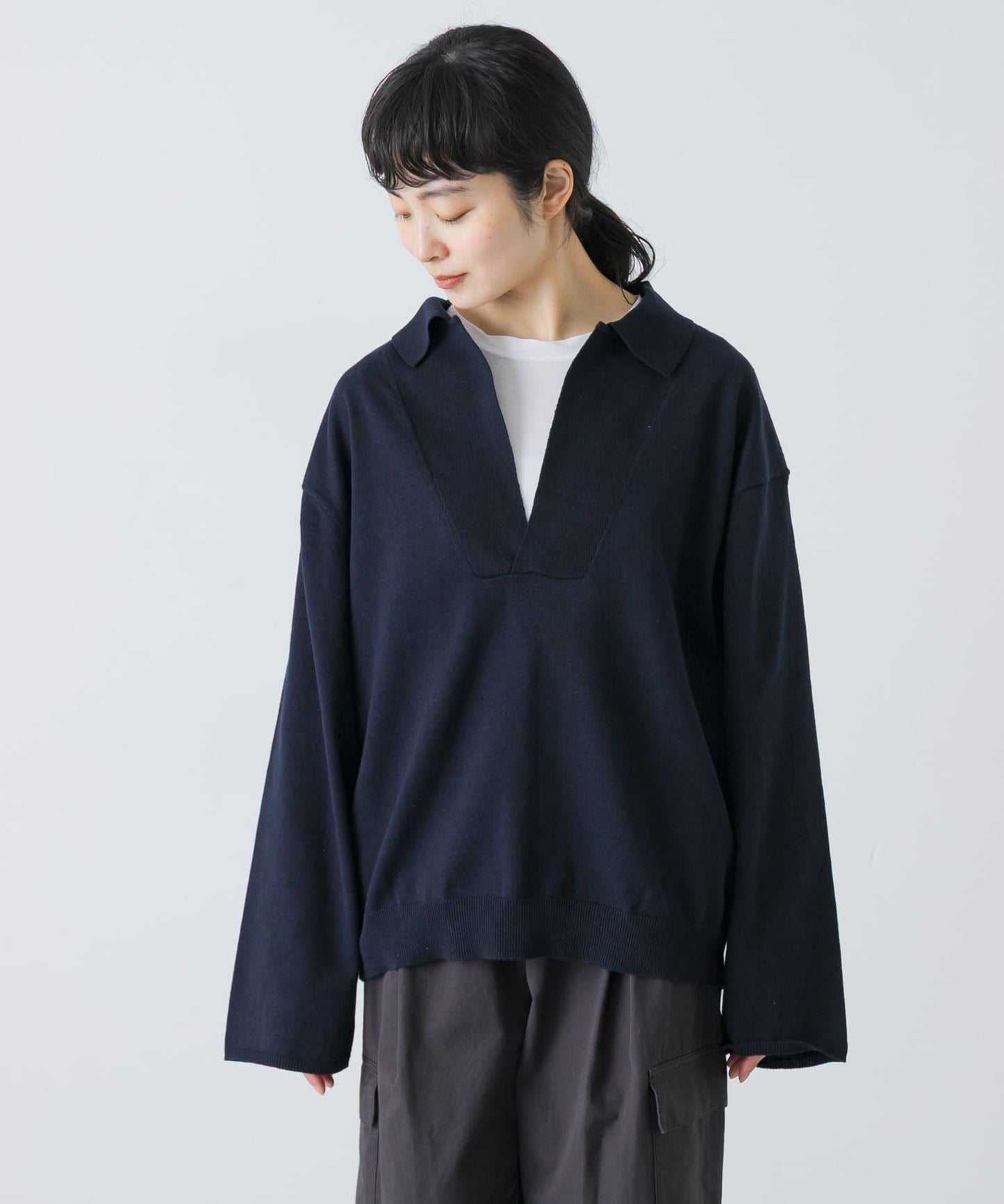 UNDECORATED LINEN/COTTON BIG KNIT TOP
