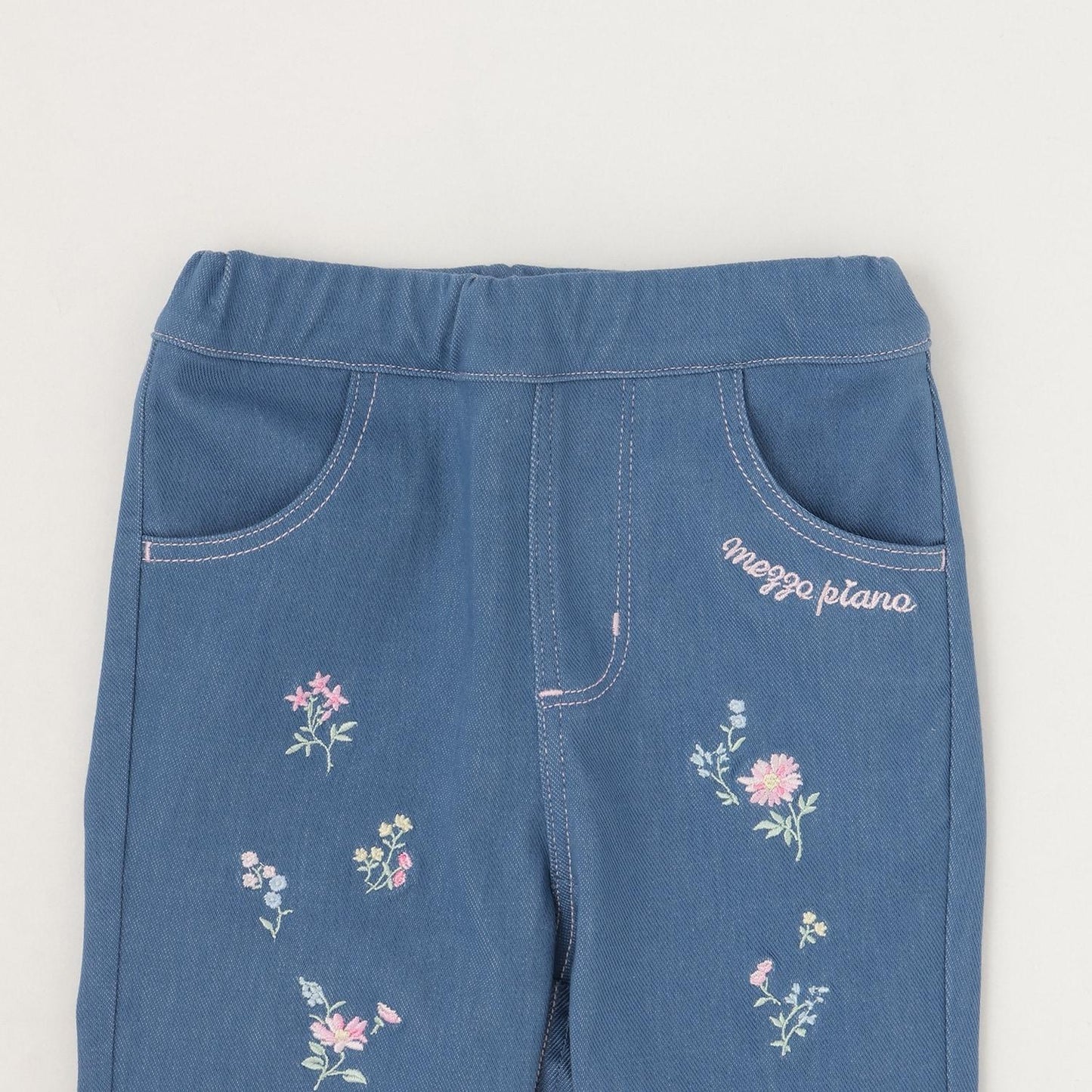 波浪邊花刺繡 針織 七分褲