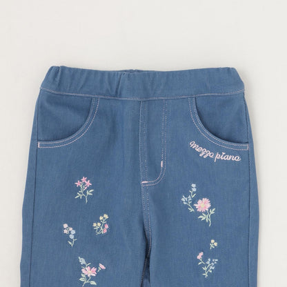 波浪邊花刺繡 針織 七分褲