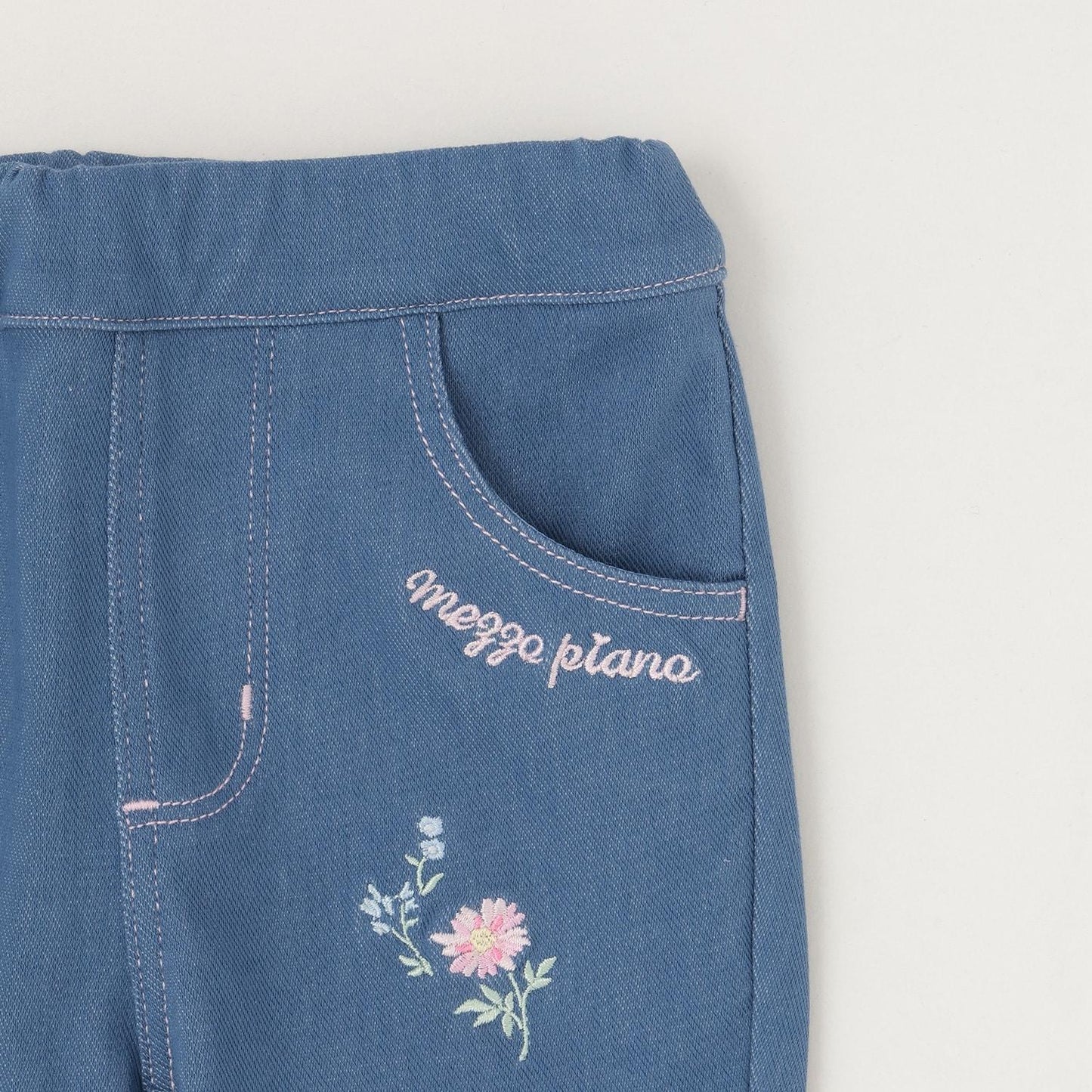 波浪邊花刺繡 針織 七分褲
