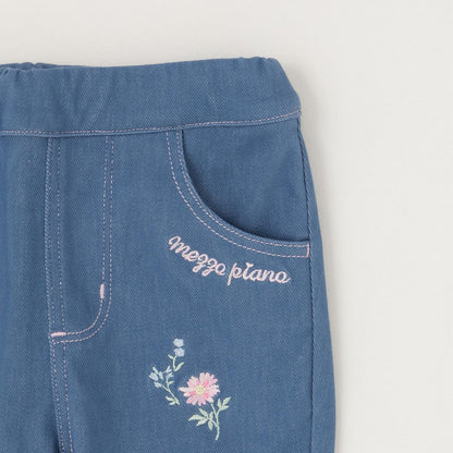 波浪邊花刺繡 針織 七分褲