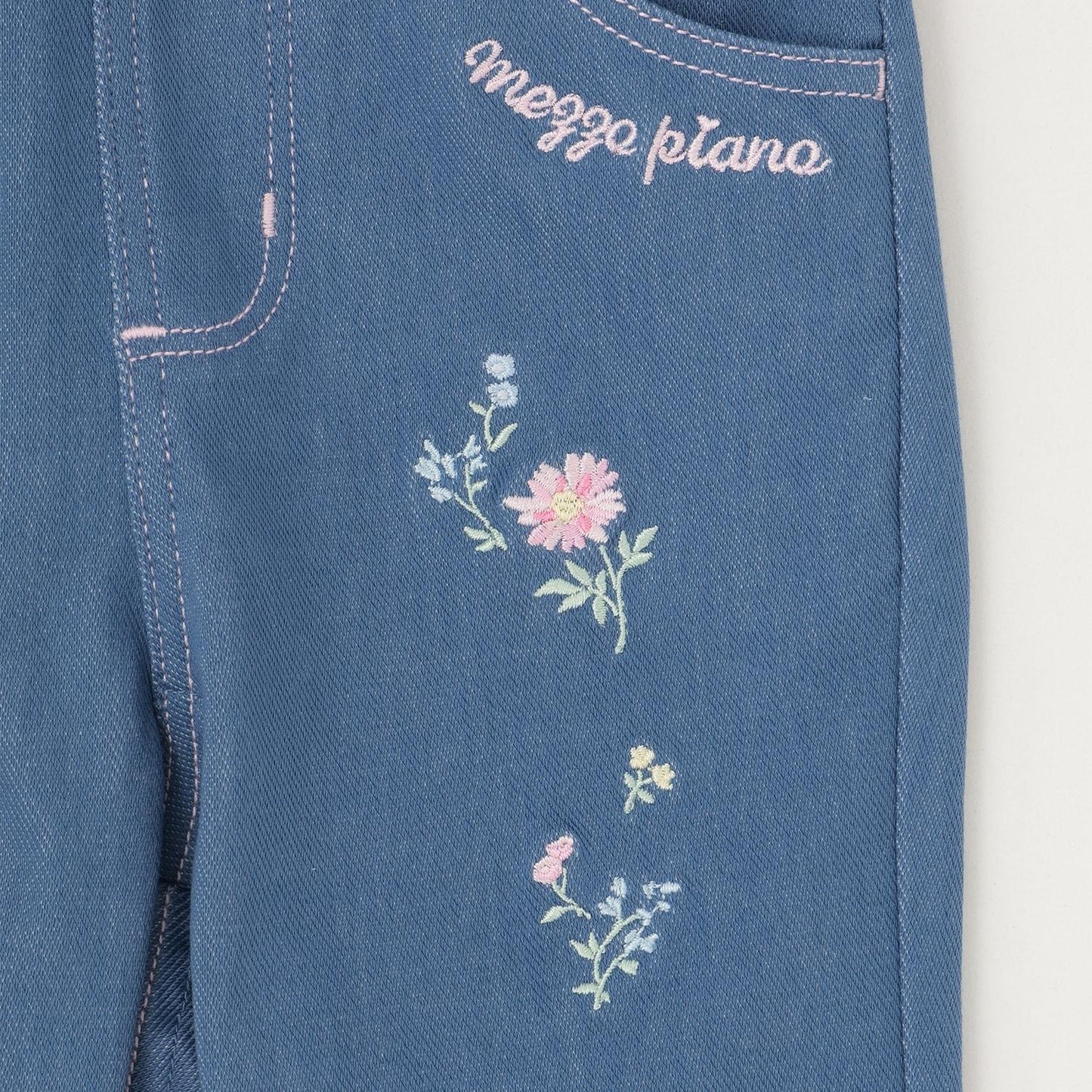 波浪邊花刺繡 針織 七分褲