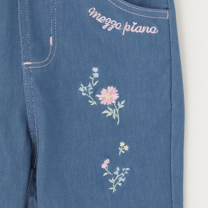 波浪邊花刺繡 針織 七分褲