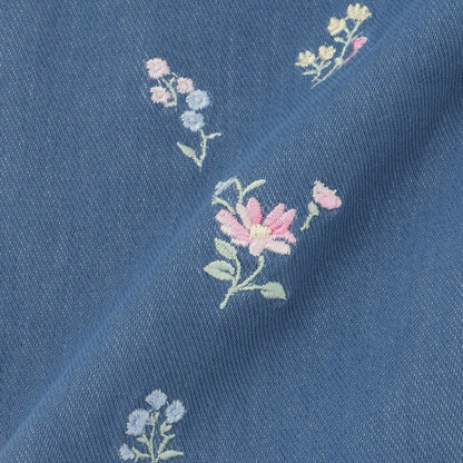 波浪邊花刺繡 針織 七分褲