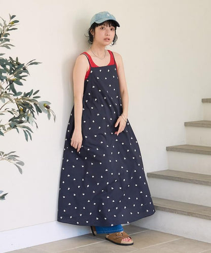 印度小花刺繡吊帶連衣裙