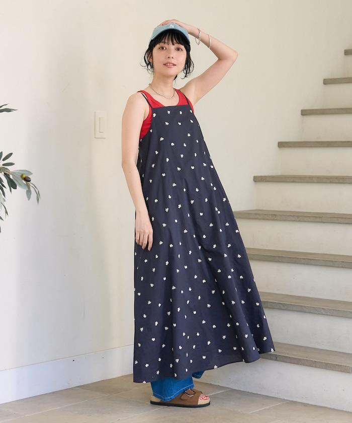 印度小花刺繡吊帶連衣裙
