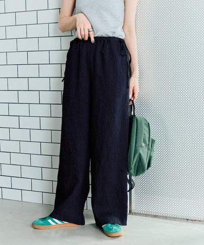 凹凸波浪紋 側邊蝴蝶結 休閒褲