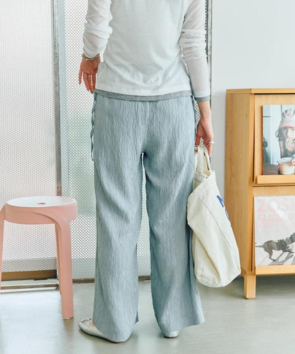 凹凸波浪紋 側邊蝴蝶結 休閒褲