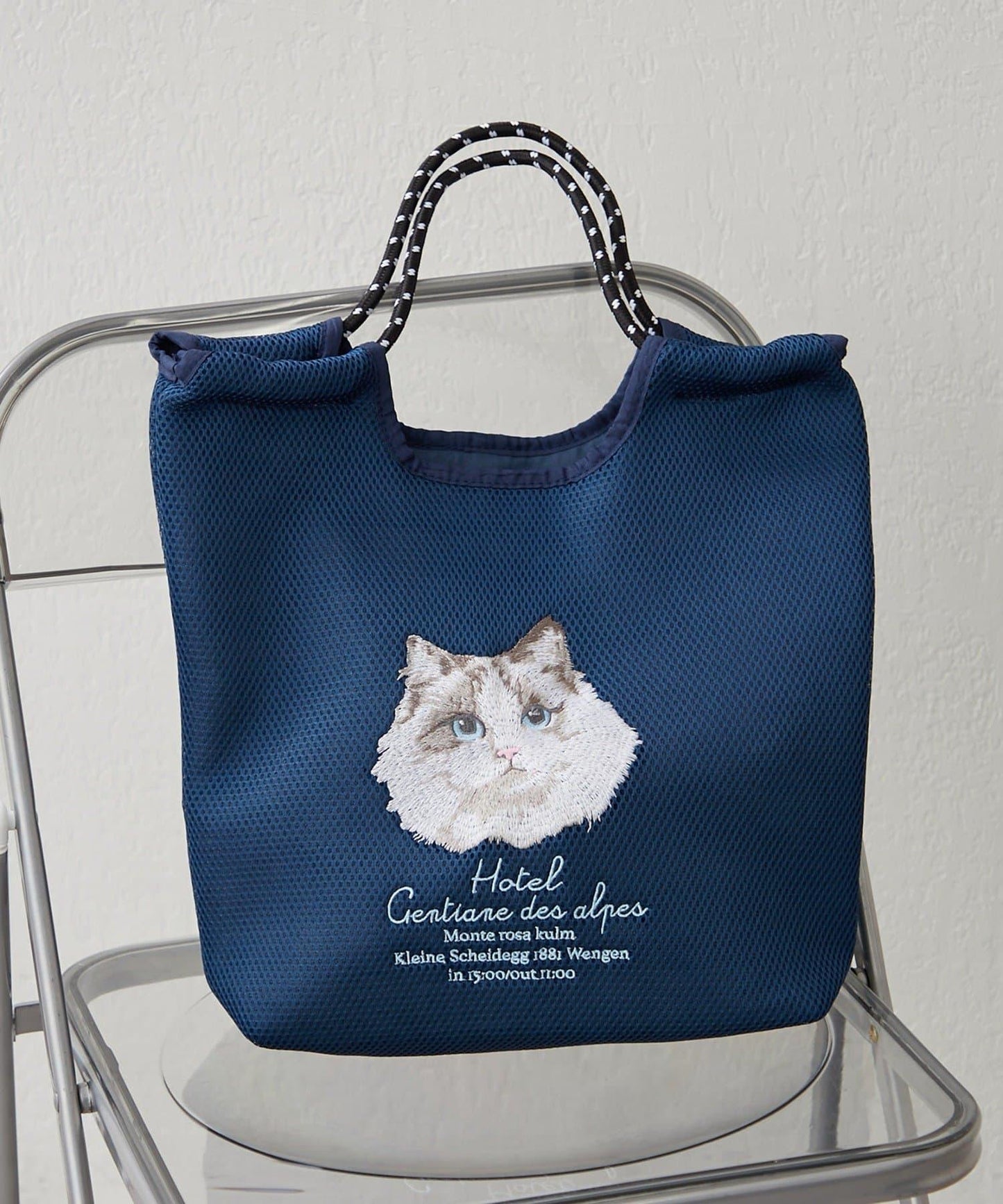 網眼動物刺繡編繩托特包