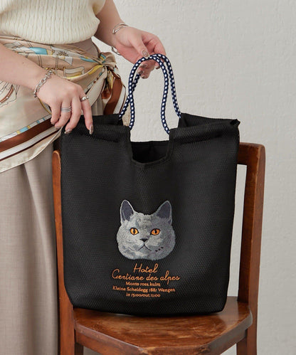 網眼動物刺繡編繩托特包