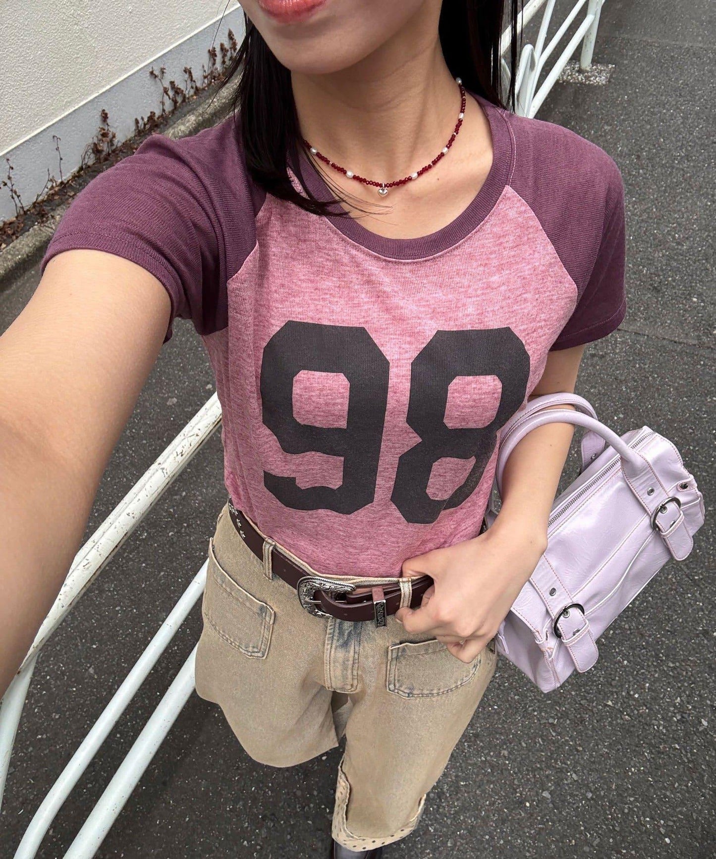 合身數字印花插肩袖T恤