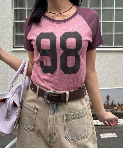 合身數字印花插肩袖T恤