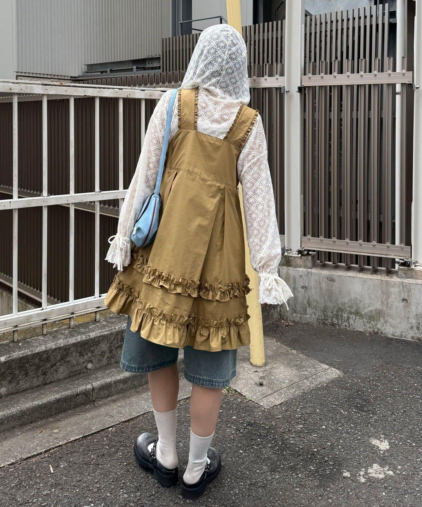 荷葉邊工裝風中長背心裙
