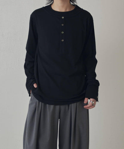 疊搭亨利領長袖T恤