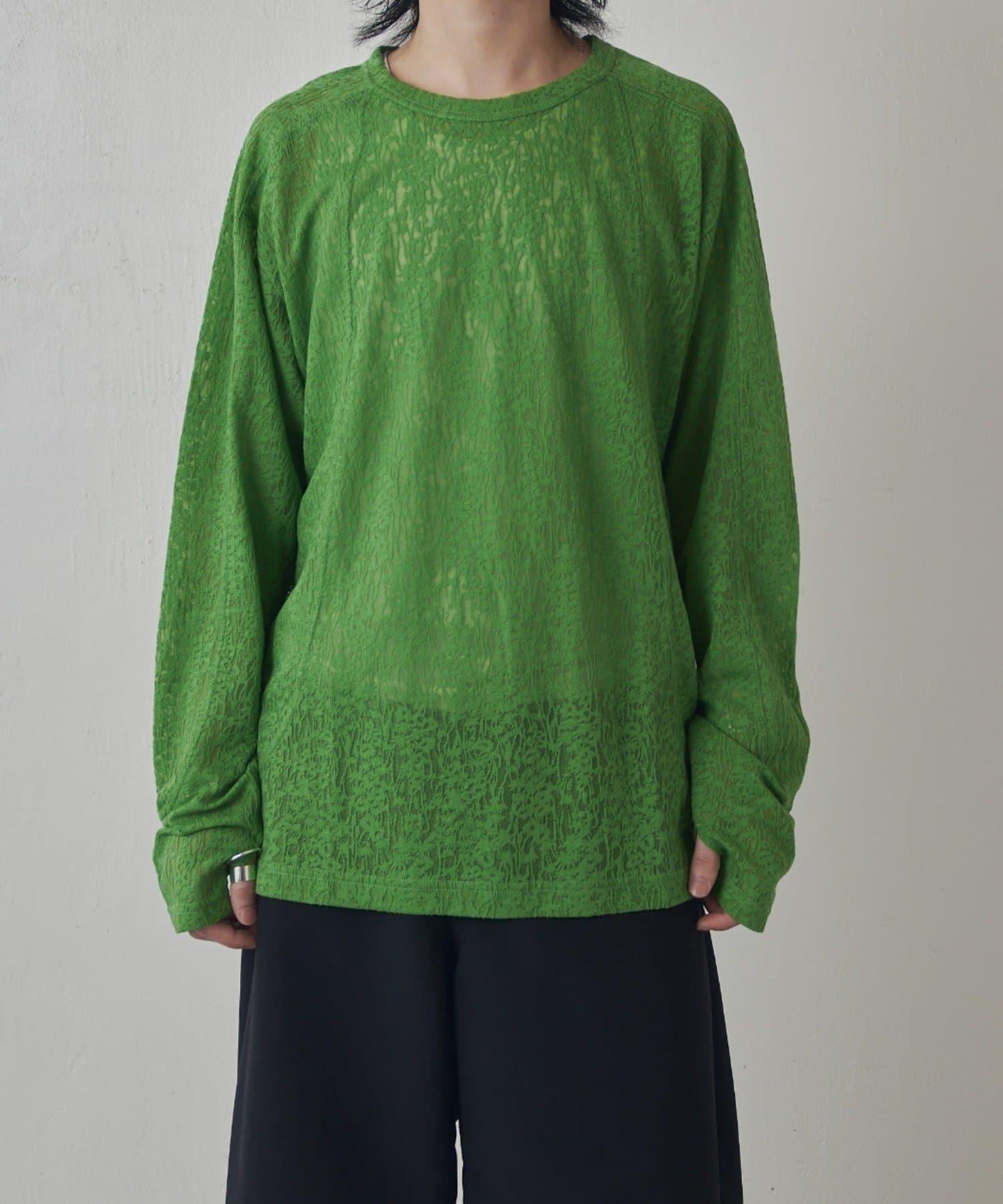 拼接透紗套頭上衣