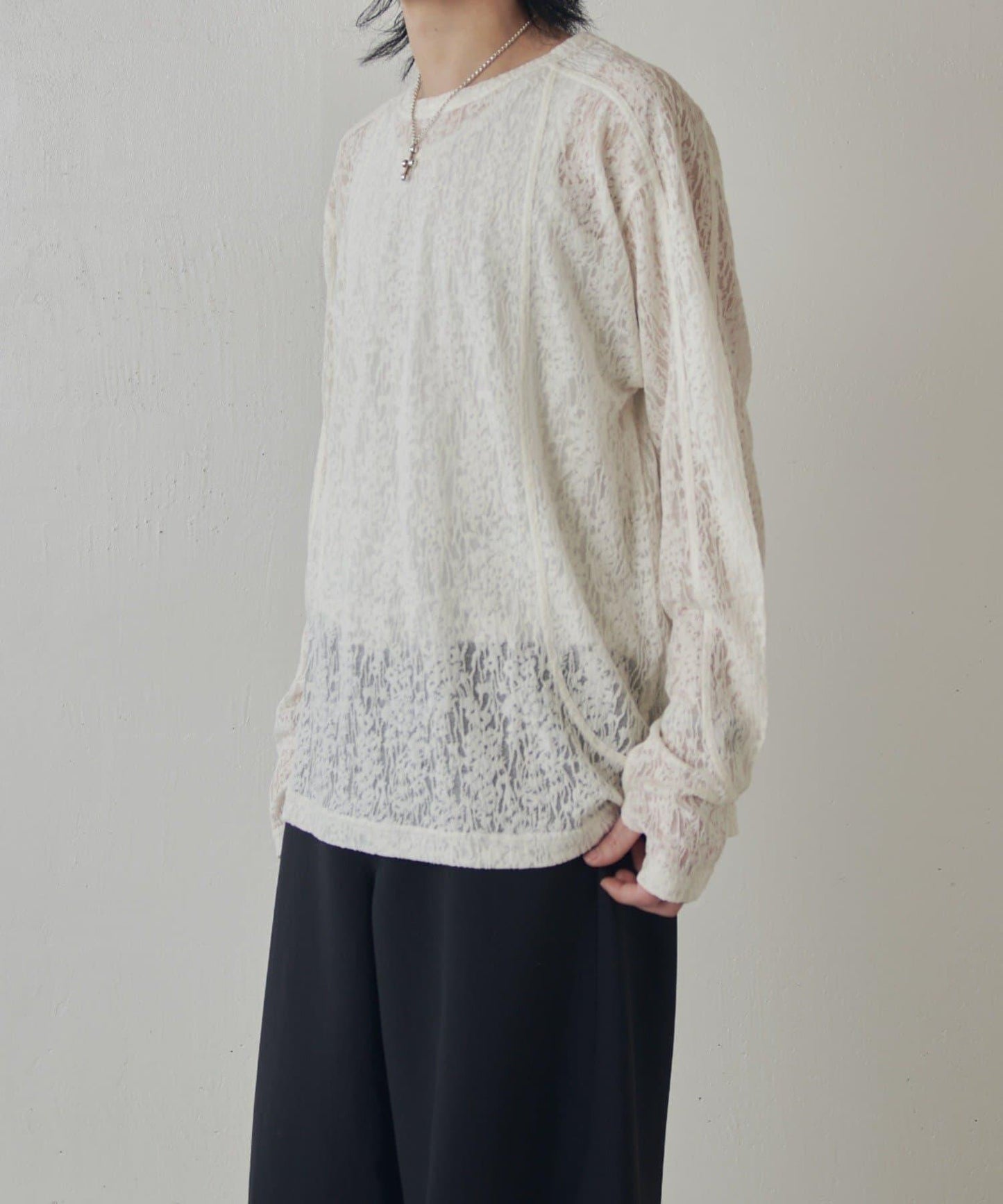 拼接透紗套頭上衣