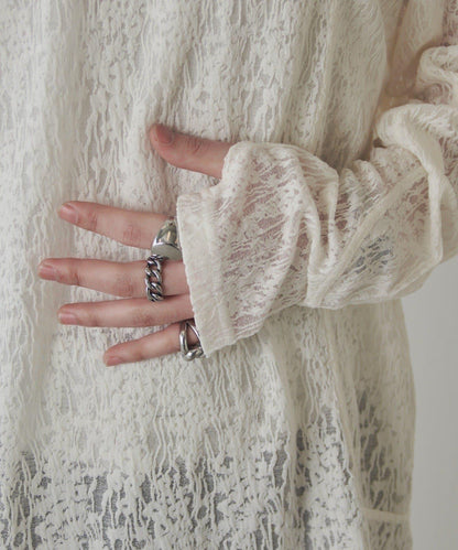 拼接透紗套頭上衣