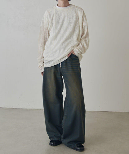 拼接透紗套頭上衣