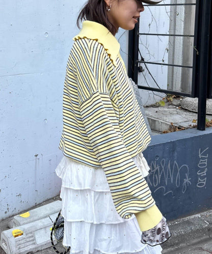 HELLO.SANFRANCISCO/ハローサンフランシスコ 大翻領 條紋 Polo 設計 針織上衣