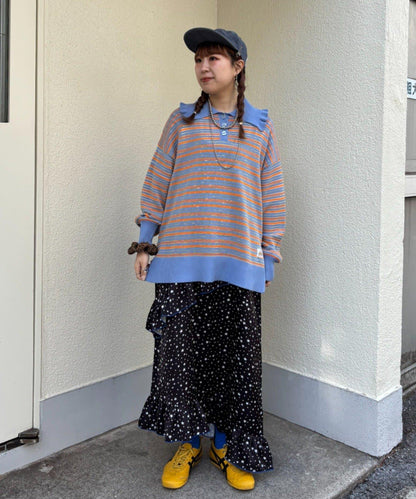 HELLO.SANFRANCISCO/ハローサンフランシスコ 大翻領 條紋 Polo 設計 針織上衣