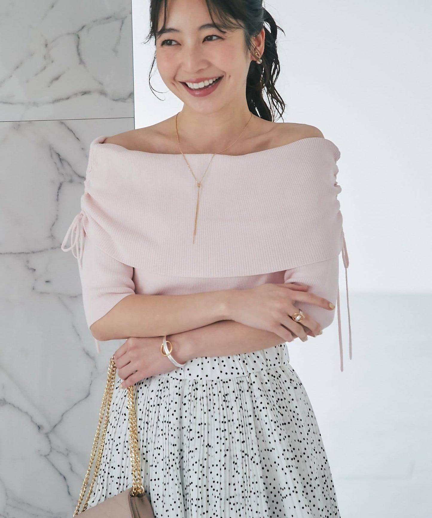 清涼觸感防曬 露肩 羅紋針織 針織上衣