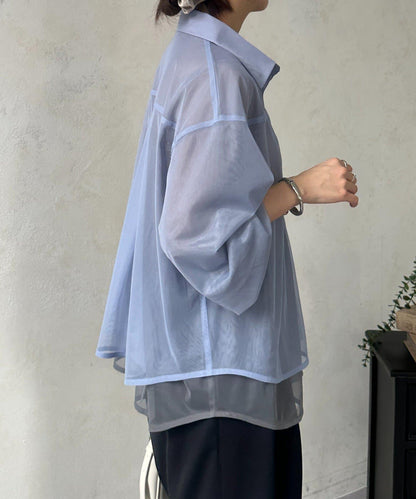 雙色網紗疊層襯衫