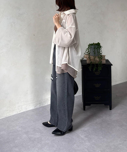 雙色網紗疊層襯衫
