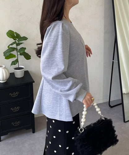 泡泡袖 下襬荷葉拼接 上衣
