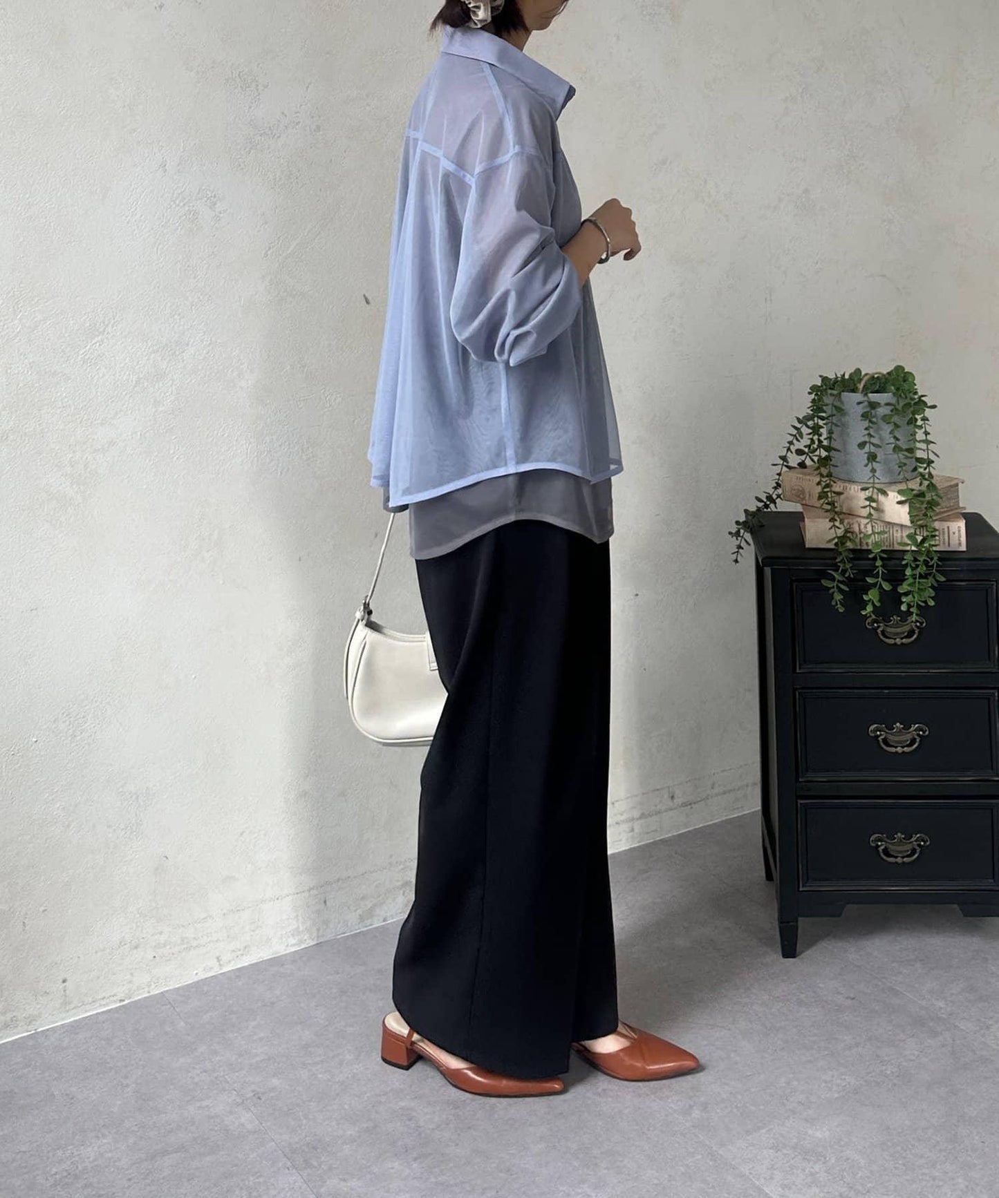 雙色網紗疊層襯衫