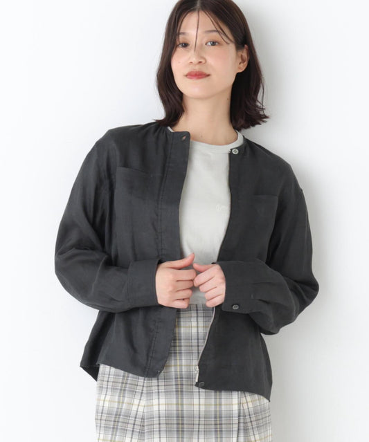 Hardman亞麻 無領短外套