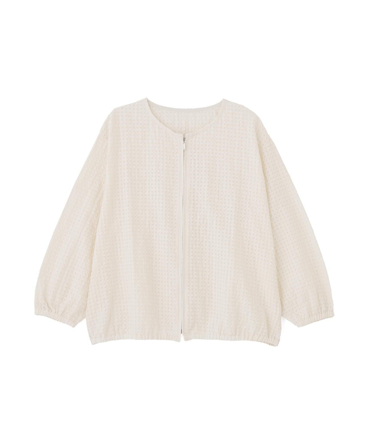 拉舍爾格紋蕾絲 拉鍊短外套