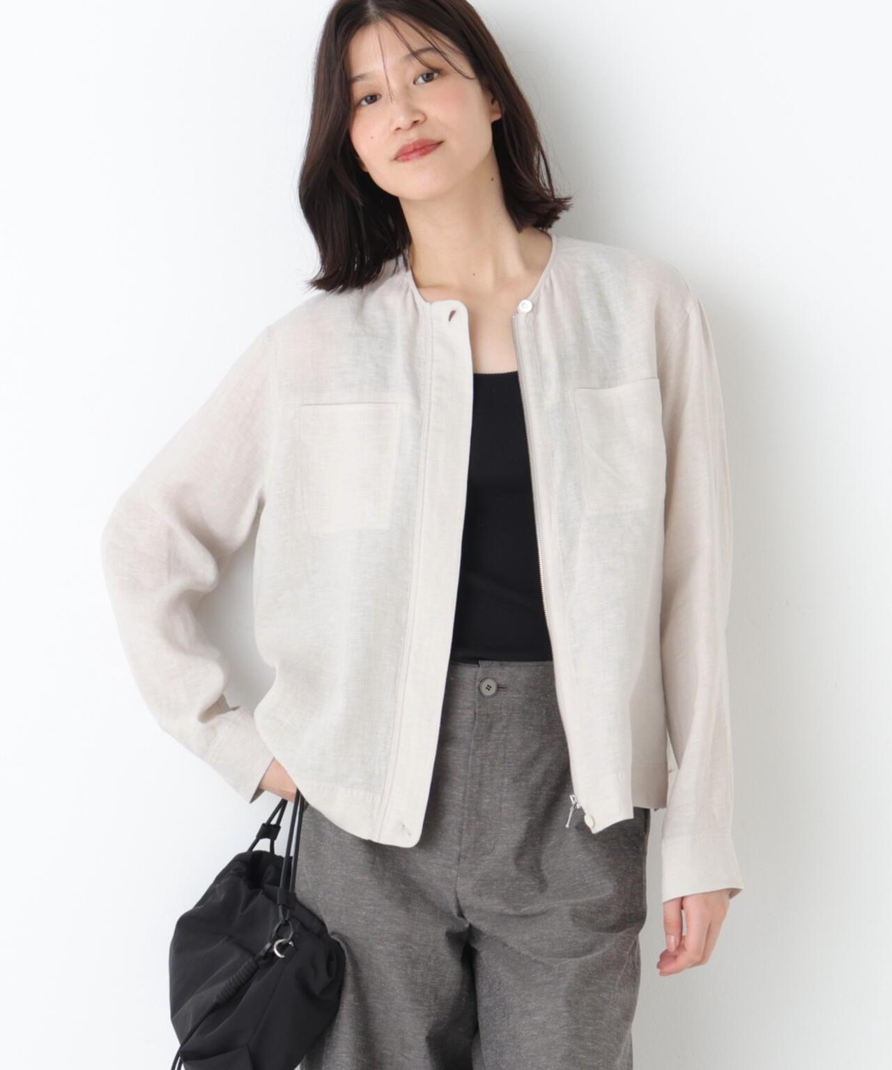 Hardman亞麻 無領短外套