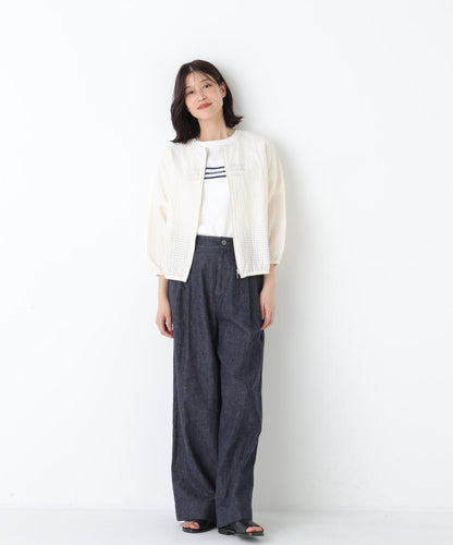 拉舍爾格紋蕾絲 拉鍊短外套