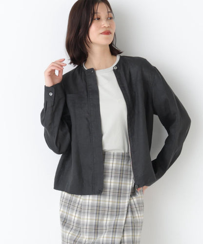 Hardman亞麻 無領短外套