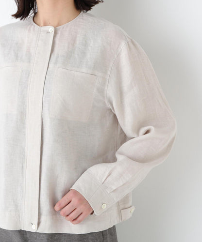 Hardman亞麻 無領短外套