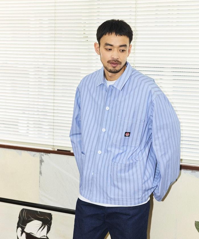 工裝條紋襯衫工裝外套