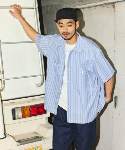 聯名 短款 兵紋條紋 府綢 工裝襯衫