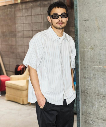 聯名 短款 兵紋條紋 府綢 工裝襯衫