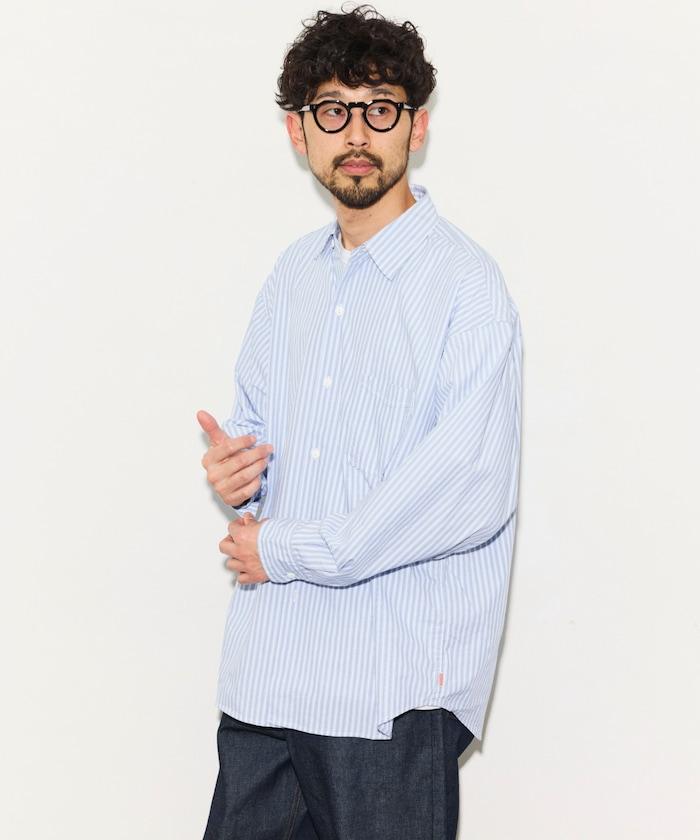 寬鬆廓形 寬條紋拼接設計 府綢 常規領襯衫