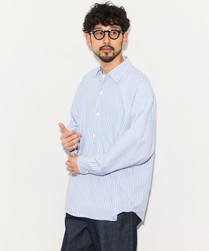 寬鬆廓形 寬條紋拼接設計 府綢 常規領襯衫