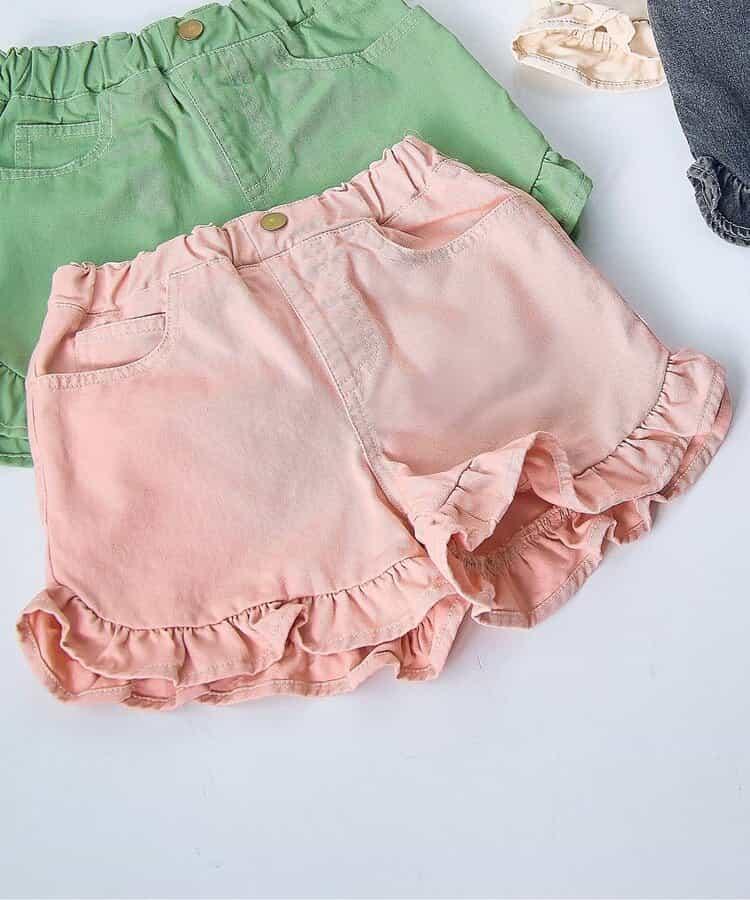 斜紋與牛仔弧形下襬荷葉邊短褲 親子款