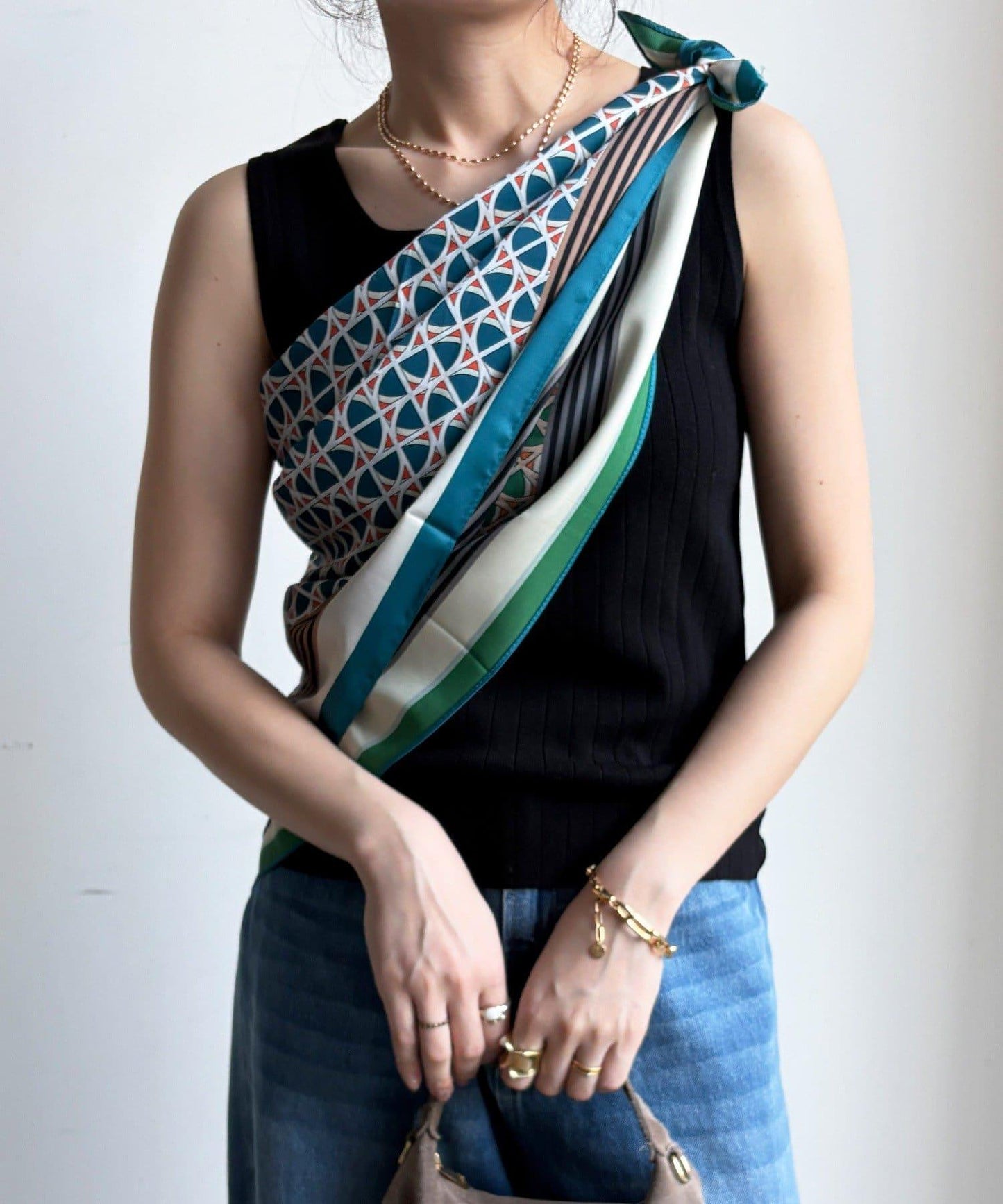 可雙面佩戴幾何圖案圍巾