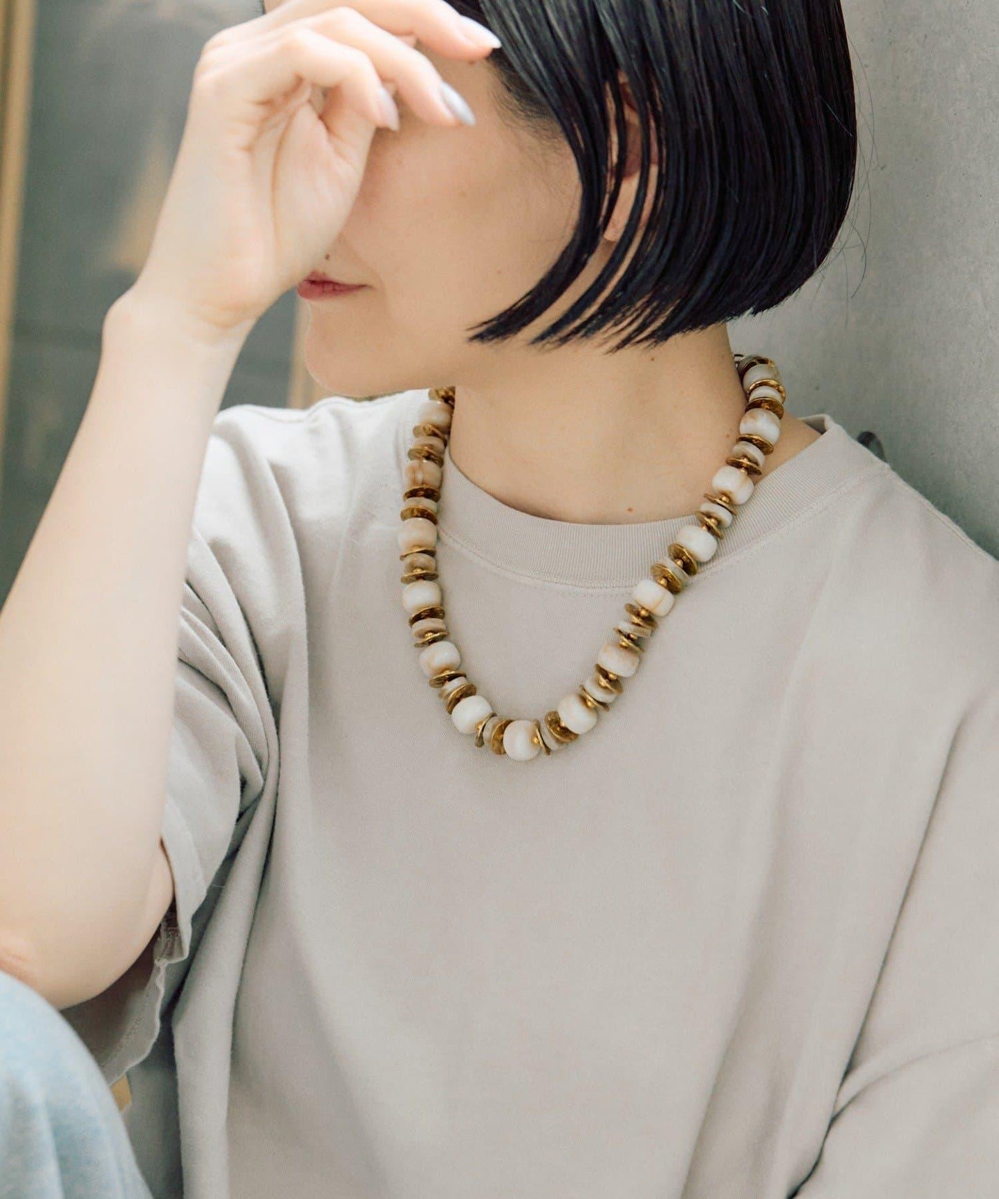 《金屬アレルギー対応/ステンレス》 切片大理石 項鍊