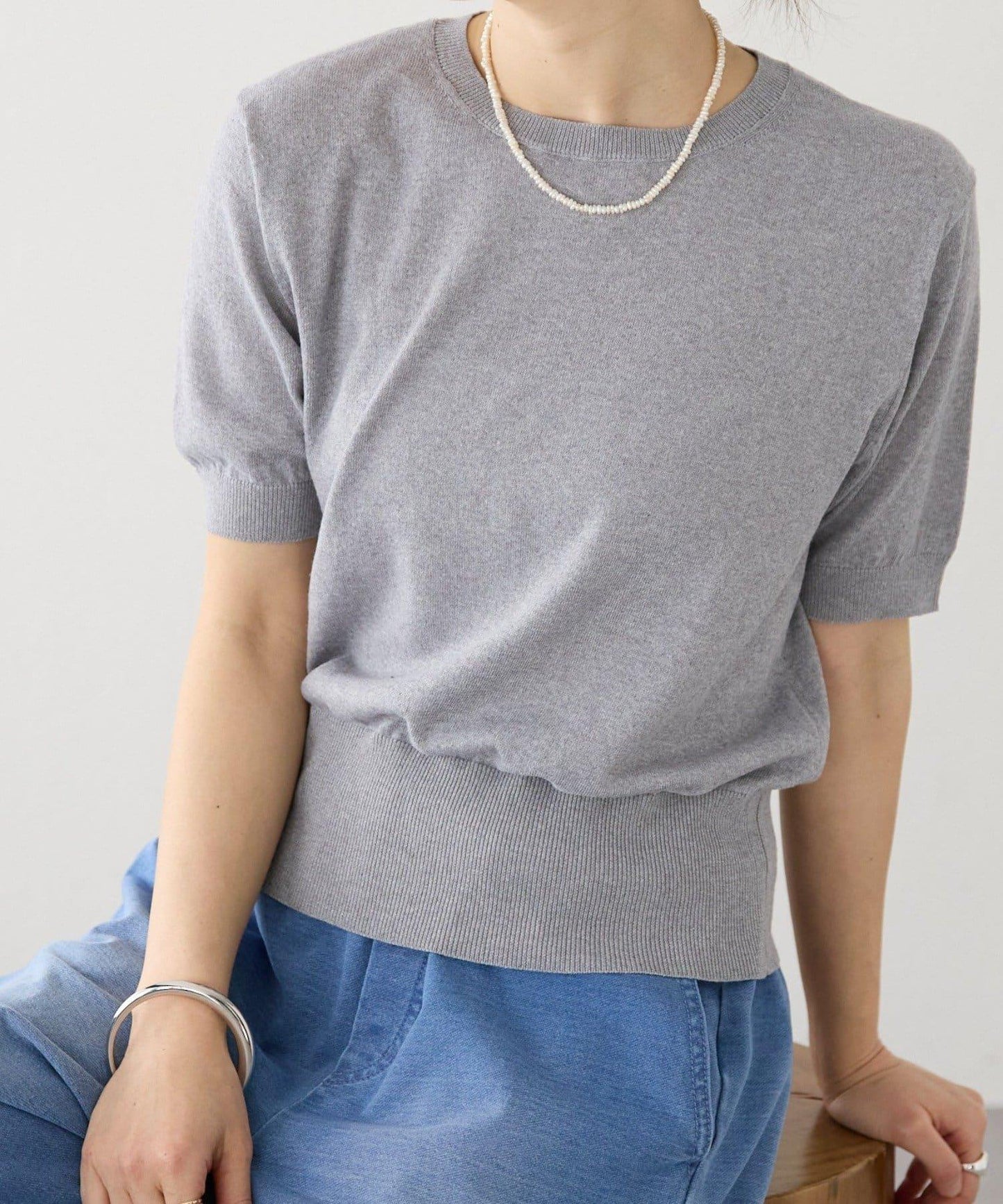 A・MONN(アモン) HALF SLEEVE KNIT 針織上衣