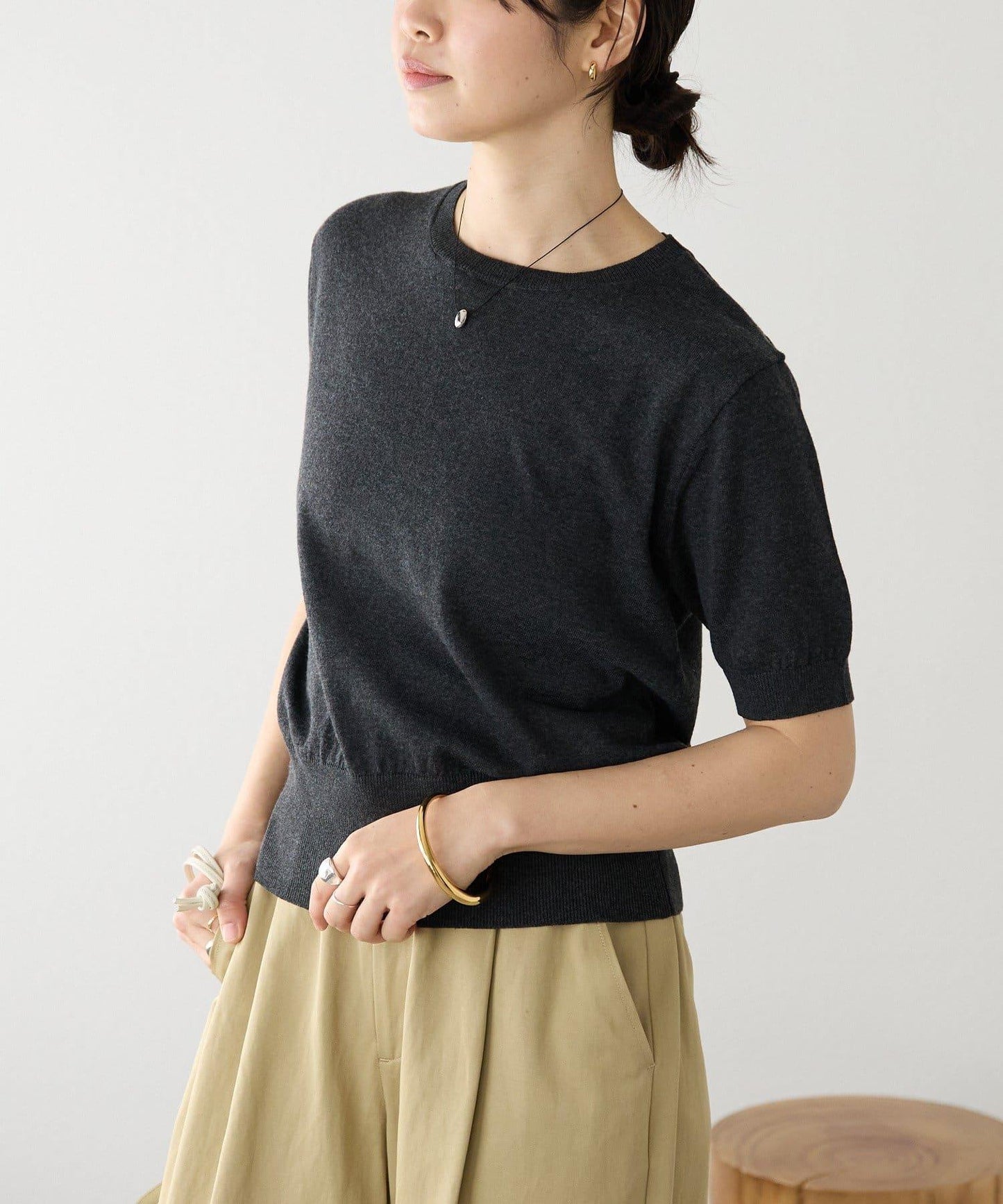 A・MONN(アモン) HALF SLEEVE KNIT 針織上衣