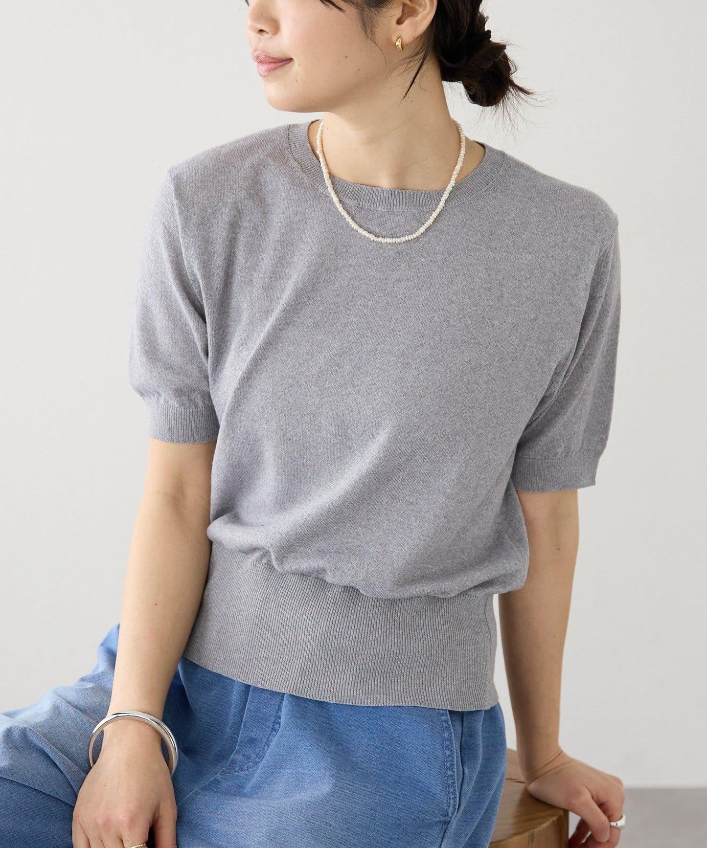 A・MONN(アモン) HALF SLEEVE KNIT 針織上衣