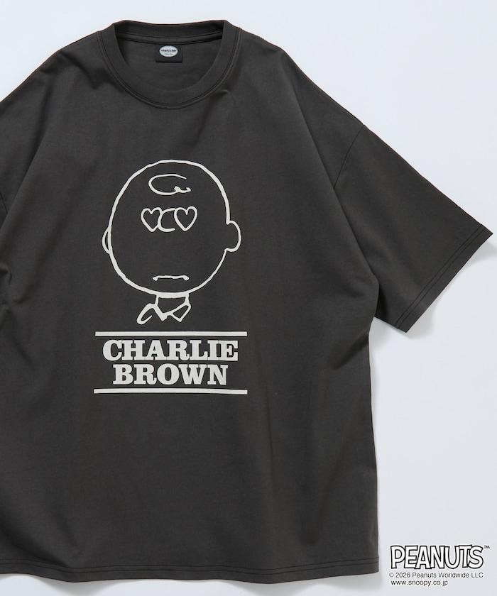 PEANUTS（史努比） チャーリー・ブラウン 寬鬆版心形眼圖案圓領T恤