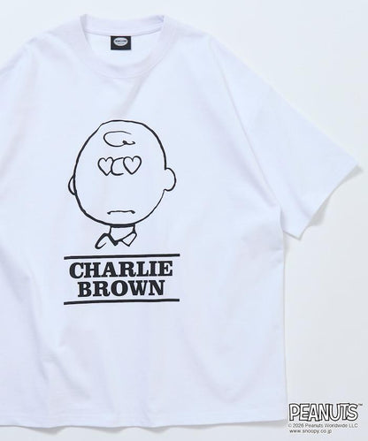 PEANUTS（史努比） チャーリー・ブラウン 寬鬆版心形眼圖案圓領T恤